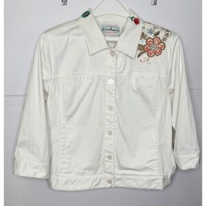 Patchington Jacket Petite White Embroidered Floral Cotton ButtonUp Boho Festival